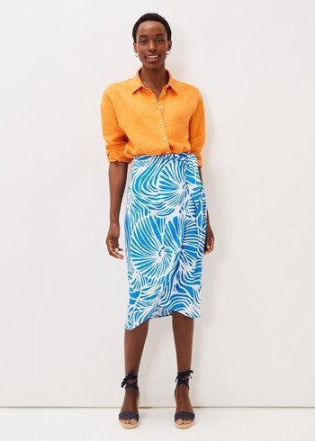 Phase Eight Dorothy Shell Print Wrap Skirts Blue/White Australia | TB3695478